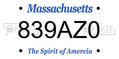 839AZ0 Massachusetts License Plate