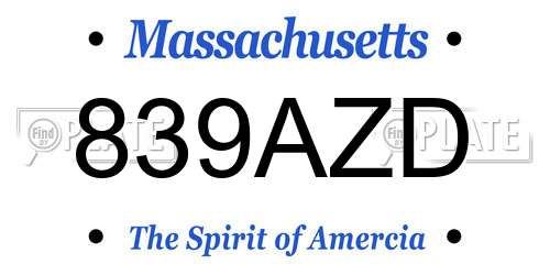 839AZD Massachusetts License Plate
