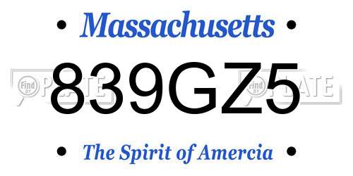 839GZ5 Massachusetts License Plate