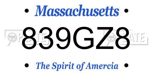 839GZ8 Massachusetts License Plate