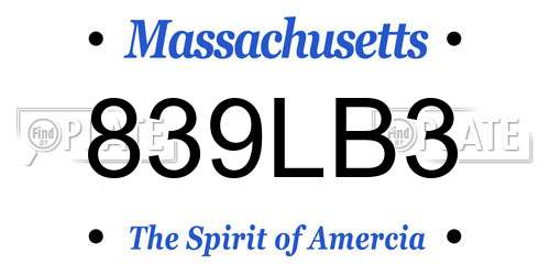 839LB3 Massachusetts License Plate
