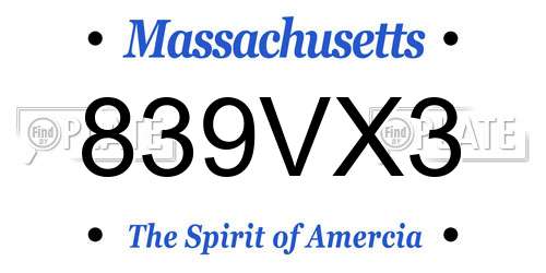 839VX3 Massachusetts License Plate