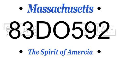 83DO592 Massachusetts License Plate