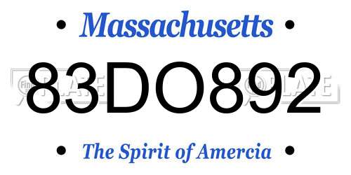 83DO892 Massachusetts License Plate