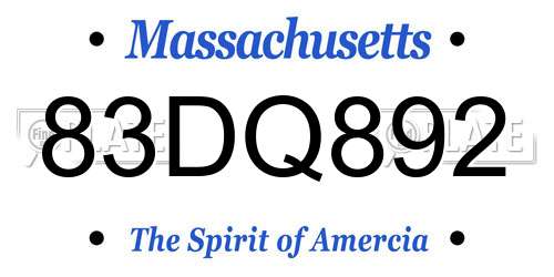 83DQ892 Massachusetts License Plate