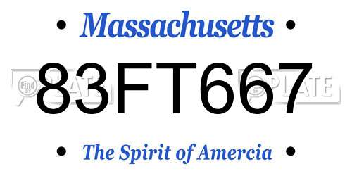 83FT667 Massachusetts License Plate