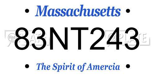 83NT243 Massachusetts License Plate
