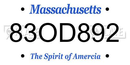 83OD892 Massachusetts License Plate