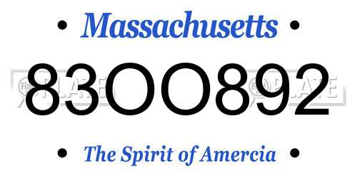 83OO892 Massachusetts License Plate