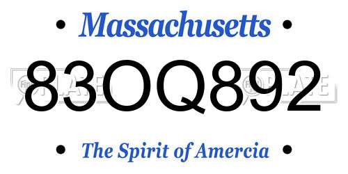 83OQ892 Massachusetts License Plate