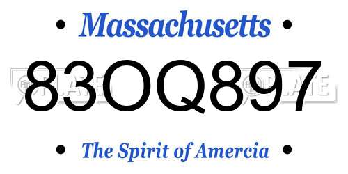 83OQ897 Massachusetts License Plate