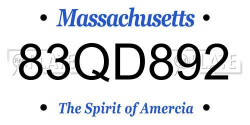 83QD892 Massachusetts License Plate