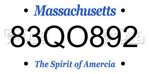 83QO892 Massachusetts License Plate