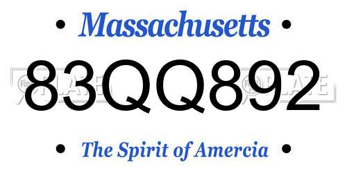 83QQ892 Massachusetts License Plate