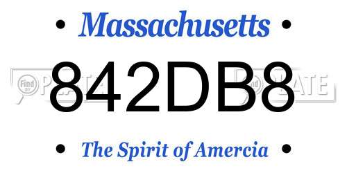842DB8 Massachusetts License Plate