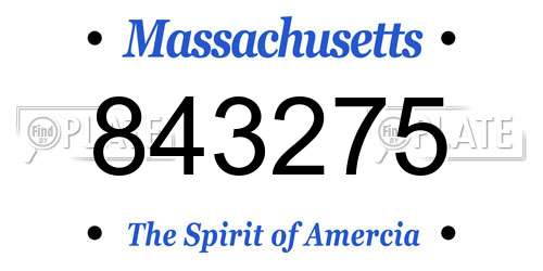 843275 Massachusetts License Plate
