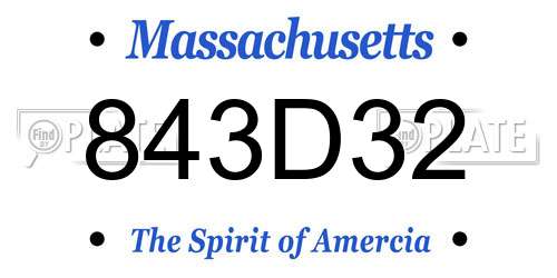 843D32 Massachusetts License Plate
