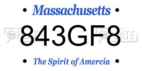 843GF8 Massachusetts License Plate