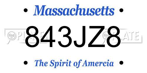 843JZ8 Massachusetts License Plate