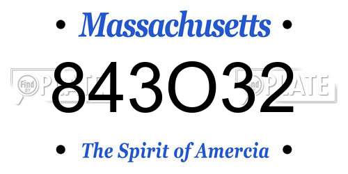 843O32 Massachusetts License Plate