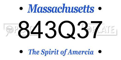 843Q37 Massachusetts License Plate