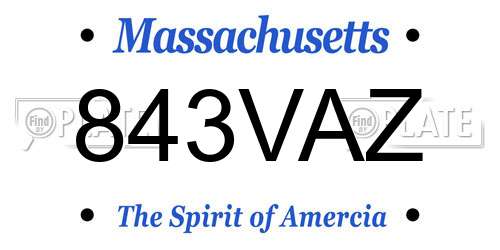 843VAZ Massachusetts License Plate
