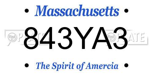 843YA3 Massachusetts License Plate