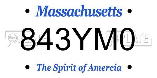 843YM0 Massachusetts License Plate