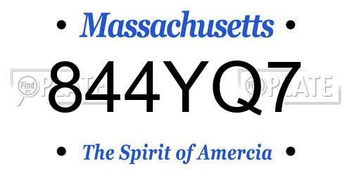 844YQ7 Massachusetts License Plate