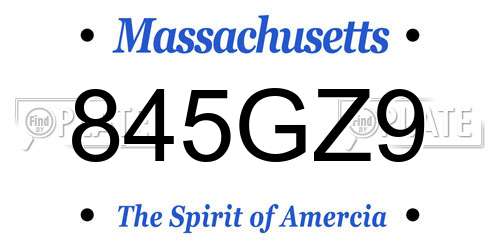 845GZ9 Massachusetts License Plate