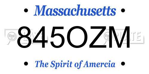 845OZM Massachusetts License Plate
