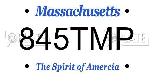 845TMP Massachusetts License Plate