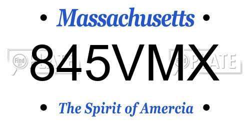 845VMX Massachusetts License Plate