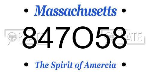 847O58 Massachusetts License Plate