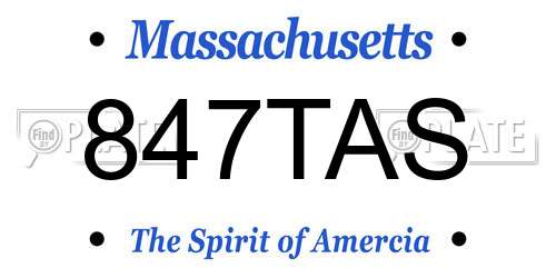 847TAS Massachusetts License Plate