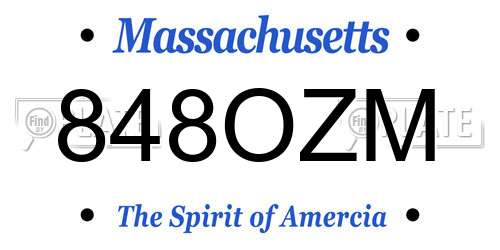 848OZM Massachusetts License Plate