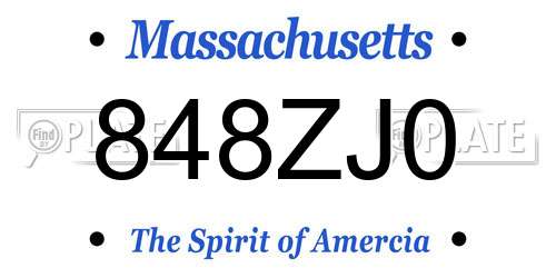 848ZJ0 Massachusetts License Plate