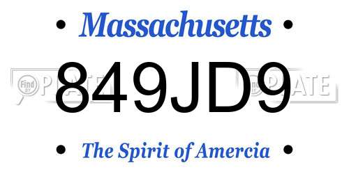849JD9 Massachusetts License Plate