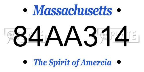 84AA314 Massachusetts License Plate