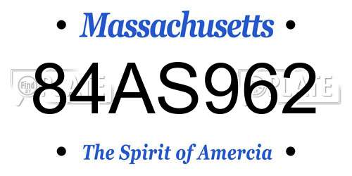 84AS962 Massachusetts License Plate