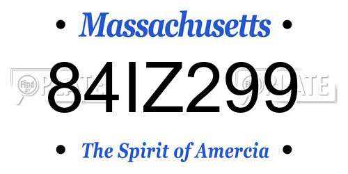 84IZ299 Massachusetts License Plate