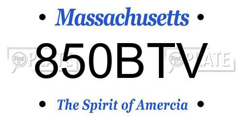 850BTV Massachusetts License Plate