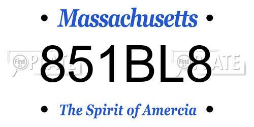 851BL8 Massachusetts License Plate