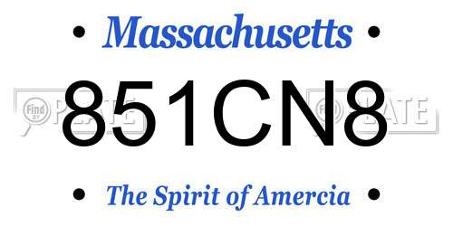 851CN8 Massachusetts License Plate