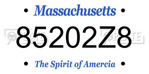 85202Z8 Massachusetts License Plate
