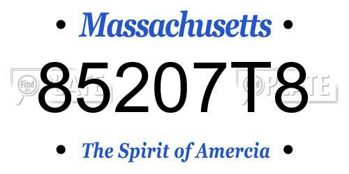 85207T8 Massachusetts License Plate
