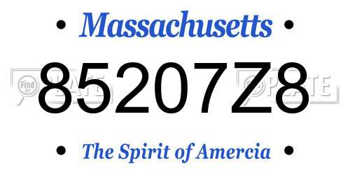85207Z8 Massachusetts License Plate