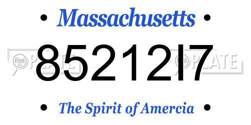 85212I7 Massachusetts License Plate