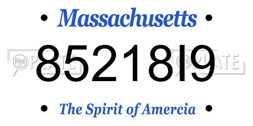 85218I9 Massachusetts License Plate