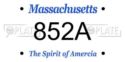 852A Massachusetts License Plate